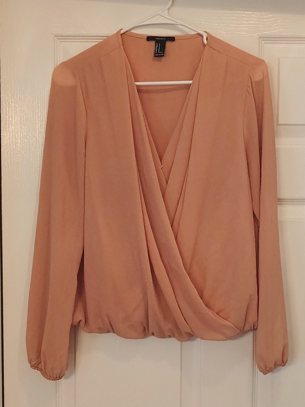 Forever 21 Drape Blouse Blush Pink Long Sleeve. Size M